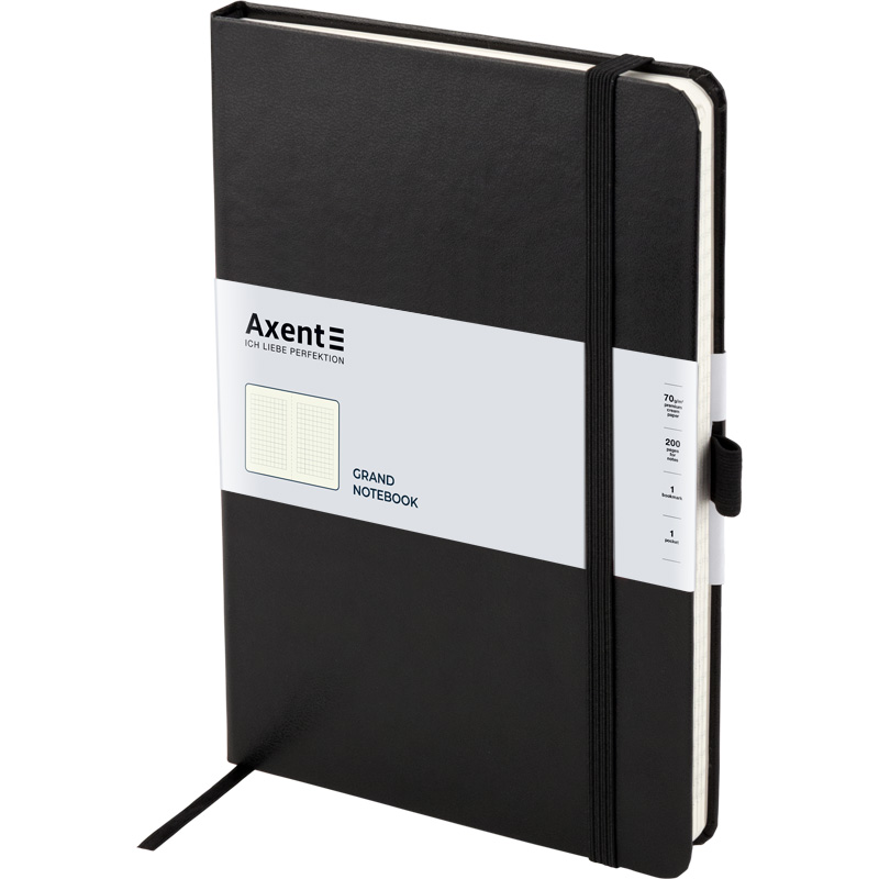 Книга записна Axent Partner Grand 8203-01-A, A4, 210x297 мм, 100 аркушів, клітинка, тверда обкладинка, чорна